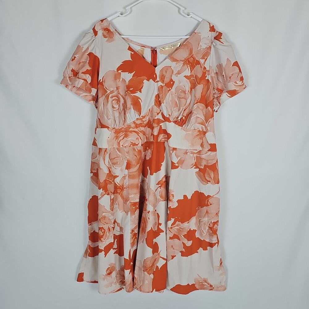 Wayward Fancies Plus Size Coral Orange Short Sleeve Fit & Flare Dress, Size 3X